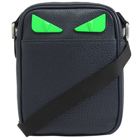 FENDI 7VA456 經典小怪獸牛皮拉鍊斜背小包.深藍