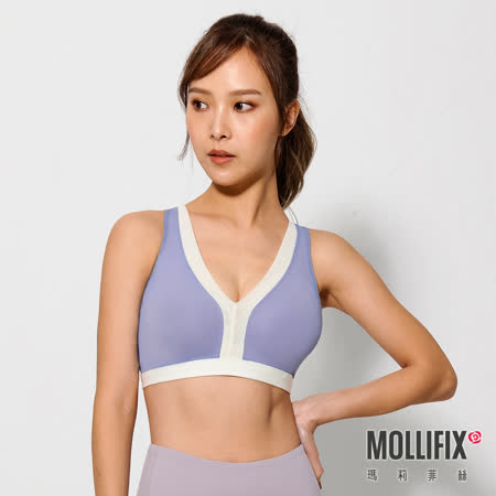 MOLLIFIX 瑪莉菲絲 深感V後交叉運動內衣 (岩灰藍)