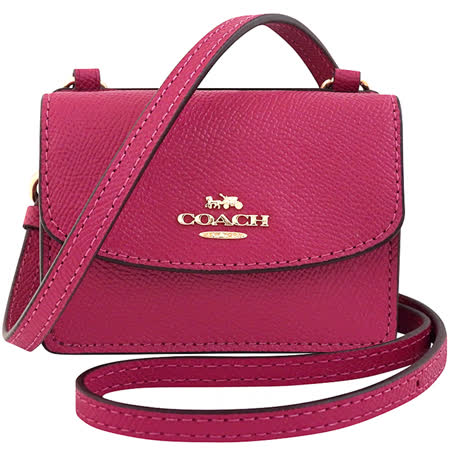 COACH 防刮皮革小廢包/迷你斜背包-紫紅色