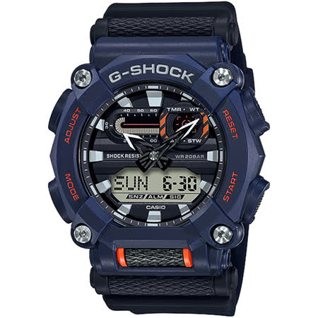 CASIO 卡西歐 G-SHOCK 潮流工業風雙顯計時手錶-藍/GA-900-2A
