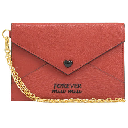 MIU MIU 5MF01F Forever 信封釦式鍊條手拿包/中夾.紅