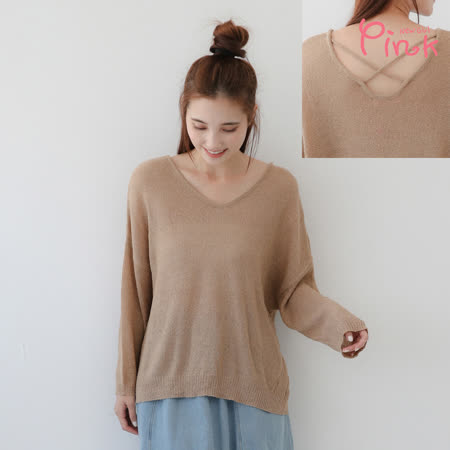 Pink*V領後交叉長袖針織上衣 U2402SD
