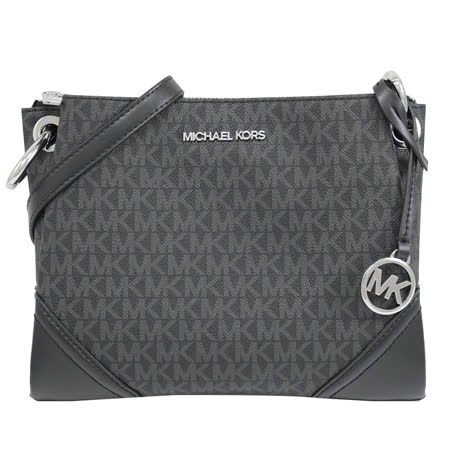 MICHAEL KORS NICOLE 皮革拼接三層斜背包.黑灰/黑