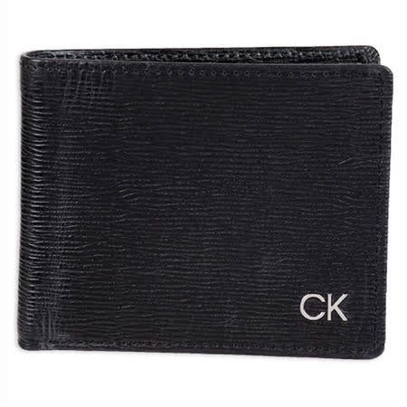 Calvin Klein 2021男時尚CK標黑色壓紋雙折皮夾