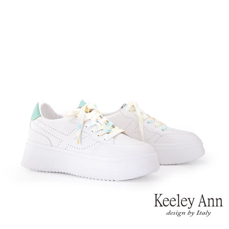 Keeley Ann撞色厚底真皮內增高休閒鞋(綠色176787202-Ann系列)