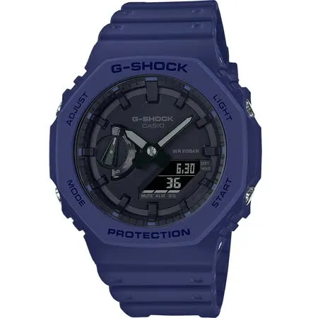 CASIO 卡西歐 G-SHOCK 農家橡樹 耐衝擊八角雙顯電子錶-藍 GA-2100-2A