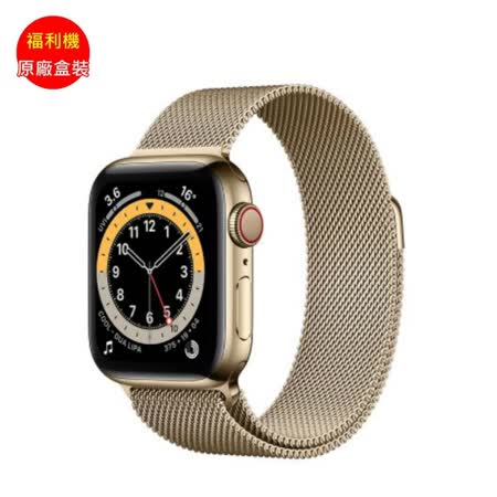 福利品_Apple Watch Series 6 LTE 不鏽鋼金44mm 金米蘭錶環_全新未使用-friDay購物