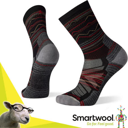 【美國 SmartWool】美麗諾羊毛 機能戶外全輕量減震山嶺印花中長襪/戶外徒步排汗襪/SW001615 黑色