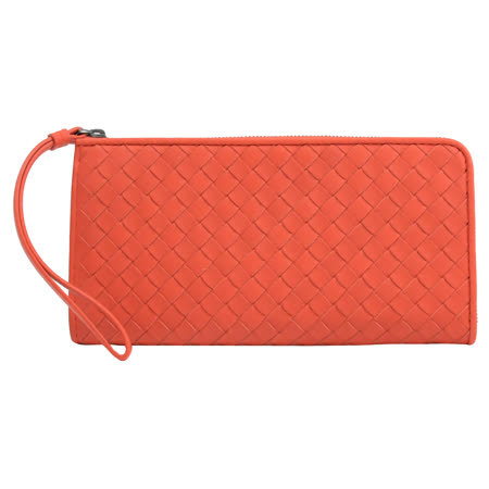 BOTTEGA VENETA 624049 編織小牛皮手提拉鍊長夾.紅
