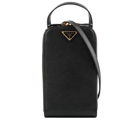 【PRADA】三角牌Saffiano皮革斜背手機包(黑色)