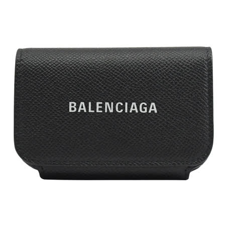 BALENCIAGA 巴黎世家 594225 燙印LOGO小牛皮圓角釦式卡片零錢包.黑
