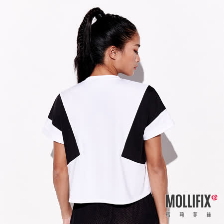 MOLLIFIX 瑪莉菲絲 撞色拼接短袖上衣(白+黑)
