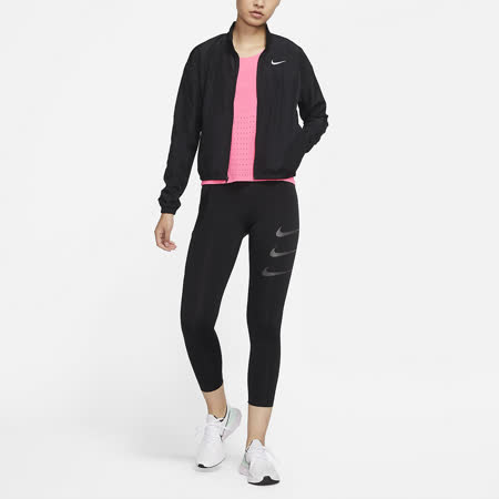 Nike 外套 Swoosh Run Jacket 女款 Dri-FIT 收納成托特包 乾爽 反光 黑 白 DD4926-010 DD4926-010