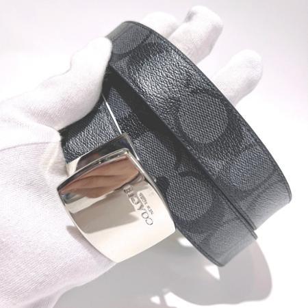 COACH  黑灰色PVC+皮革材質皮帶-可反轉兩面使用-附禮盒