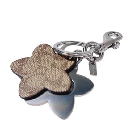 COACH 新品 銀色金屬花朵圖案+皮革材質LOGO 質感鑰匙圈- C4316-SVKH