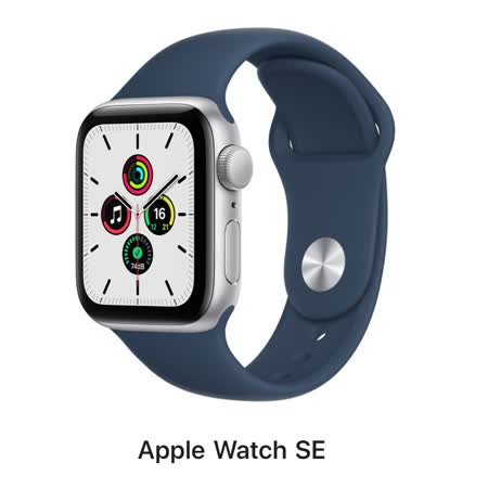 Apple Watch SE GPS 40mm 2021銀色鋁金屬錶殼搭配藍色運動型錶帶