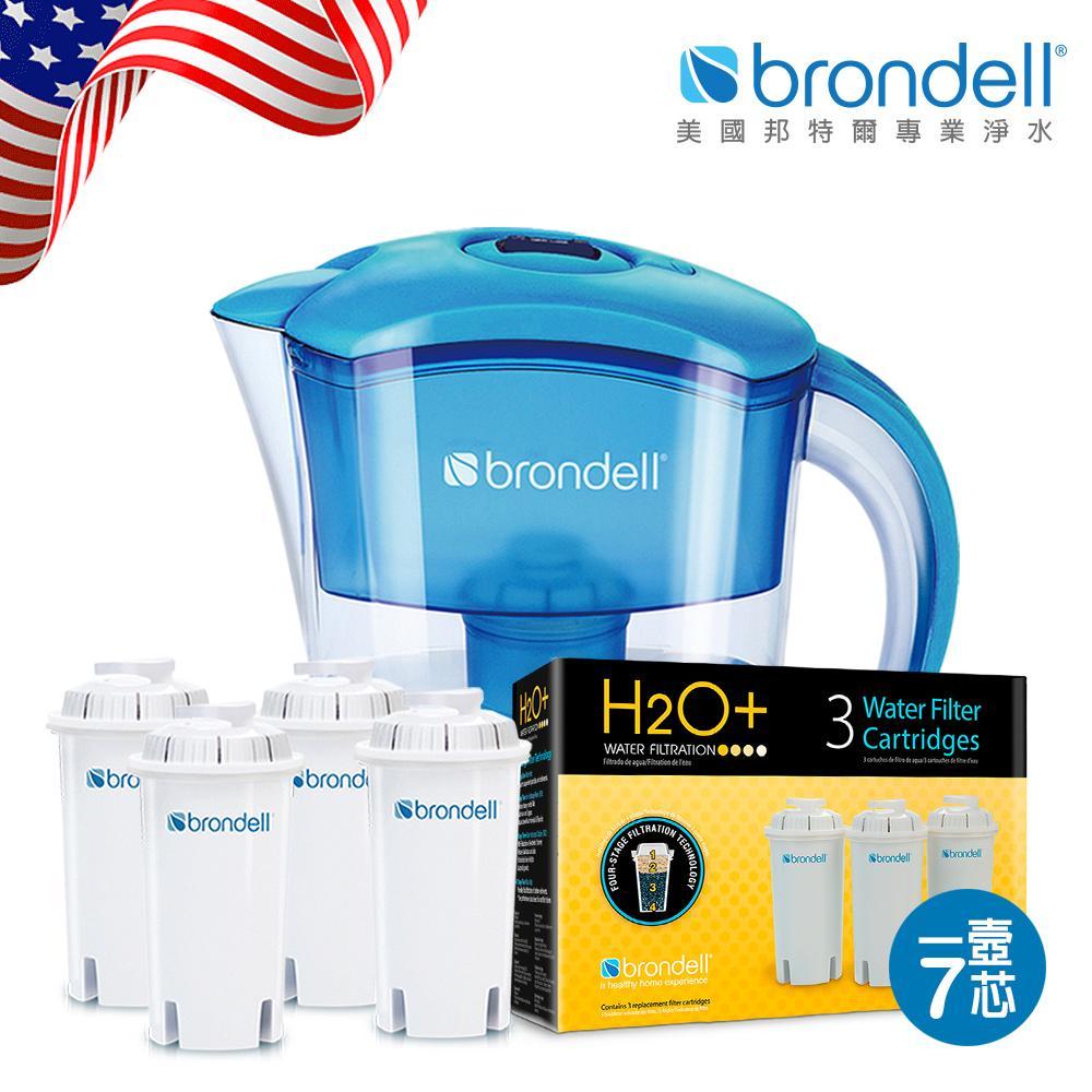 【Brondell】美國邦特爾 純淨濾水壺（藍）＋八周長效濾芯（7入）