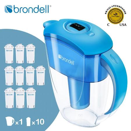 【Brondell】美國邦特爾 純淨濾水壺（藍）＋八周長效濾芯（10入）