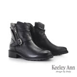 Keeley Ann率性抓皺金屬釦真皮短靴(黑色177137310-Ann系列) 24