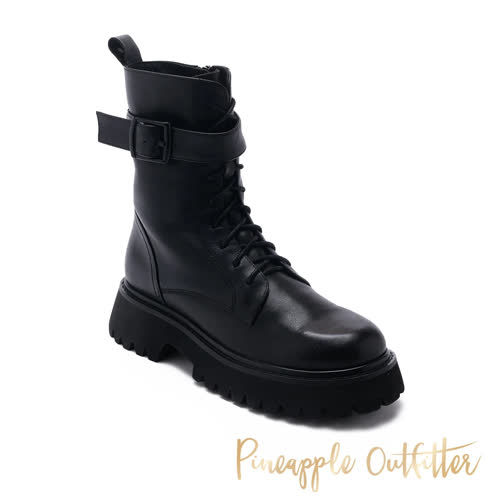 【Pineapple Outfitter】LACOLE 真皮率性拉鍊厚底中筒靴(黑色)