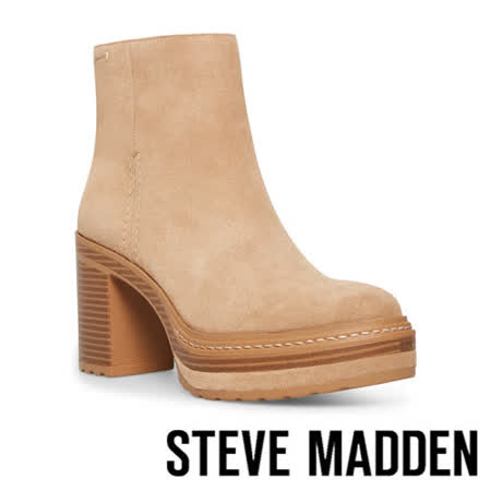 【STEVE MADDEN】SHANIYA 麂皮粗跟拉鍊厚底短靴(卡其色)