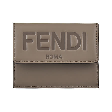 FENDI壓印LOGO滑面小牛皮3卡扣式短夾(棕)