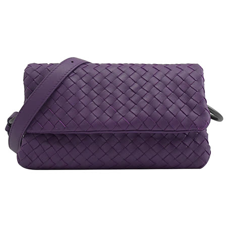 BOTTEGA VENETA 624043 經典編織小羊皮迷你翻斜背包.紫