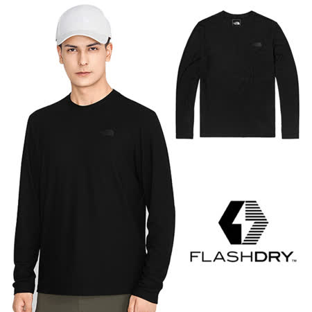 【美國 The North Face】男款 FlashDry 閃電快乾長袖圓領吸濕排汗衣(亞洲版型)/5B11-JK3 黑色 N