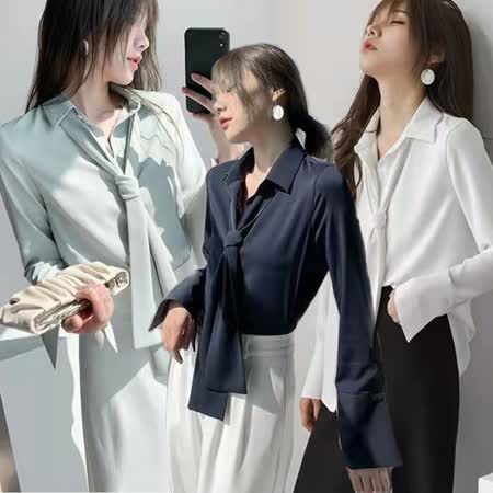 Novia 諾維亞
氣質可拆卸領帶長袖雪紡襯衫 (三色可選)