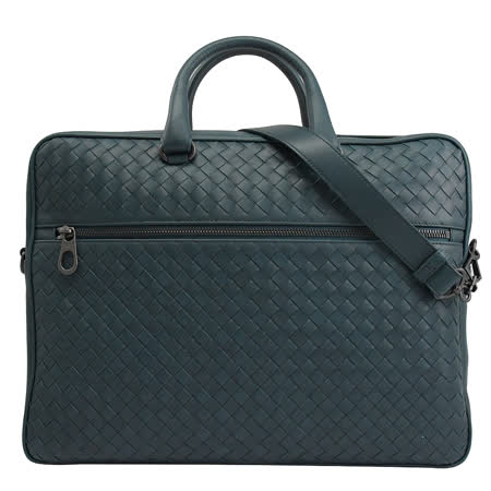 BOTTEGA VENETA 516110 編織小羊皮商務兩用包.藍綠