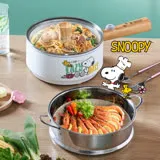 【SNOOPY 史努比】吃貨系列-S18雙層防燙不沾烹飪鍋+M1812不鏽鋼蒸籠(快煮鍋/美食鍋/蒸籠/蒸架/蒸具)