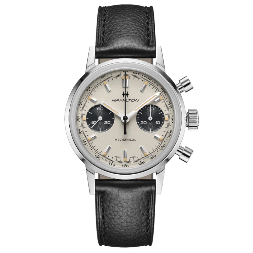 HAMILTON漢米爾頓 美國經典系列 Intra Matic 白熊貓皮革計時機械腕錶 / H38429710 / 40mm