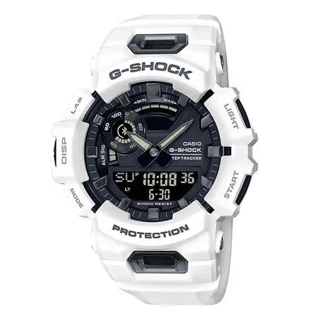 G-SHOCK 智慧藍芽 運動訓練 防震 雙顯錶 白 樹脂錶帶 防水200米(GBA-900-7A)