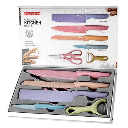 DOLEE 六件式廚房刀具套組(切菜刀、切片刀、麵包刀、水果刀、剪刀、削皮器) *