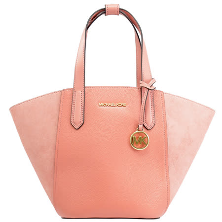 MICHAEL KORS 專櫃款 PORTIA絨面皮革拼接手提肩背托特包.粉/小