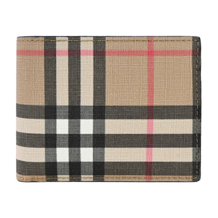 BURBERRY Vintage 經典格紋環保帆對開短夾(卡其)