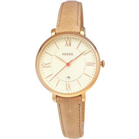FOSSIL手錶 ES3487 米色面 玫金框 膚色錶帶 女錶