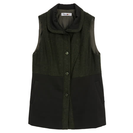 盈樺 城市休閒異素材剪接鋪棉長版背心