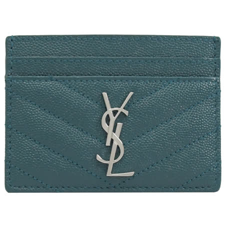 YSL 423291 MONOGRAM V字紋牛皮卡件夾.藍綠
