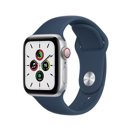 Apple Watch SE (GPS) 40mm - 銀色鋁金屬錶殼-深邃藍運動錶帶(MKNY3TA/A)