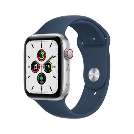 Apple Watch SE (GPS) 44mm - 銀色鋁錶殼-深邃藍錶帶(MKQ43TA/A)