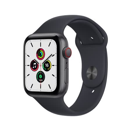 Apple Watch SE (GPS) 44mm - 太空灰鋁金屬錶殼-午夜黑運動錶帶(MKQ63TA/A)