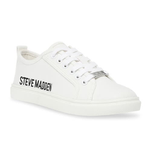 【STEVE MADDEN】SUBURBIA 素面綁帶平底帆布鞋(白色)
