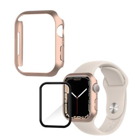 金屬質感磨砂系列 Apple Watch Series 8/7 (45mm) 防撞保護殼+3D透亮抗衝擊保護貼(合購價)