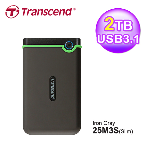 【Transcend 創見】2TB 薄型行動硬碟 TS2TSJ25M3S 