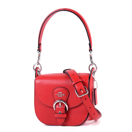 COACH KLEO17 荔枝紋翻蓋磁釦肩背/斜背二用包-紅色