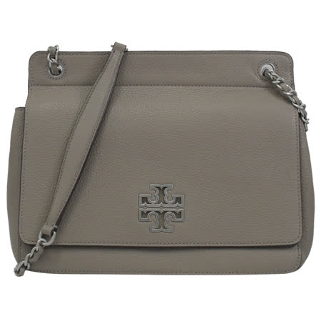 TORY BURCH 82411 雙T LOGO 荔枝皮革翻蓋肩斜背包.灰