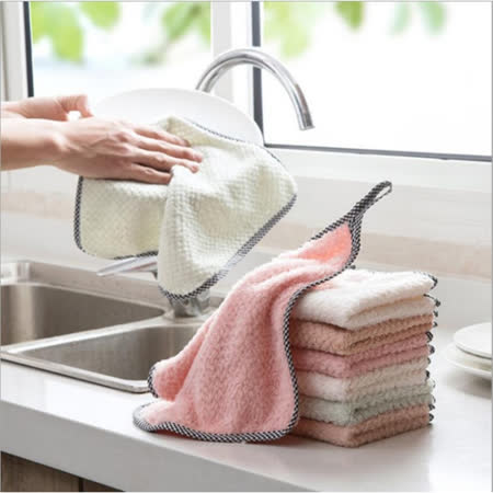 【PS Mall】珊瑚絨 擦手巾 洗碗布  菠蘿紋 珊瑚絨12入 (J2413)