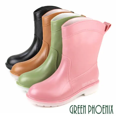 【GREEN PHOENIX】女 雨靴 雨鞋 中筒 繽紛色彩 吸震 減壓 防水