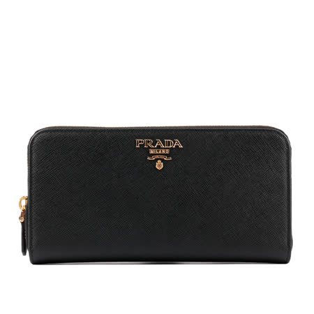 【PRADA】亮金浮雕Logo防刮皮革ㄇ型拉鍊長夾(多夾層) 1ML506 2DZV F0002